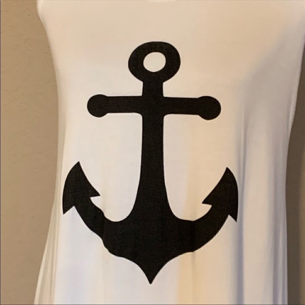 White Navy Anchor Graphic Racerback Tank USA Boutique Coastal Nautical Beach S - Picture 4 of 9